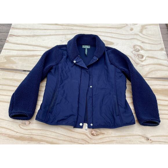 L-RL Ralph Lauren Active Full Zip Fleece Jacket Quilted Women's Blue SZ. XL - Picture 1 of 8